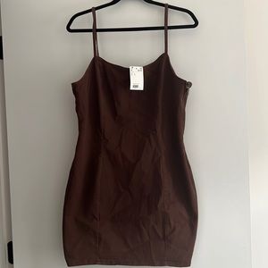 Chocolate Brown Denim-like stretchy mini dress